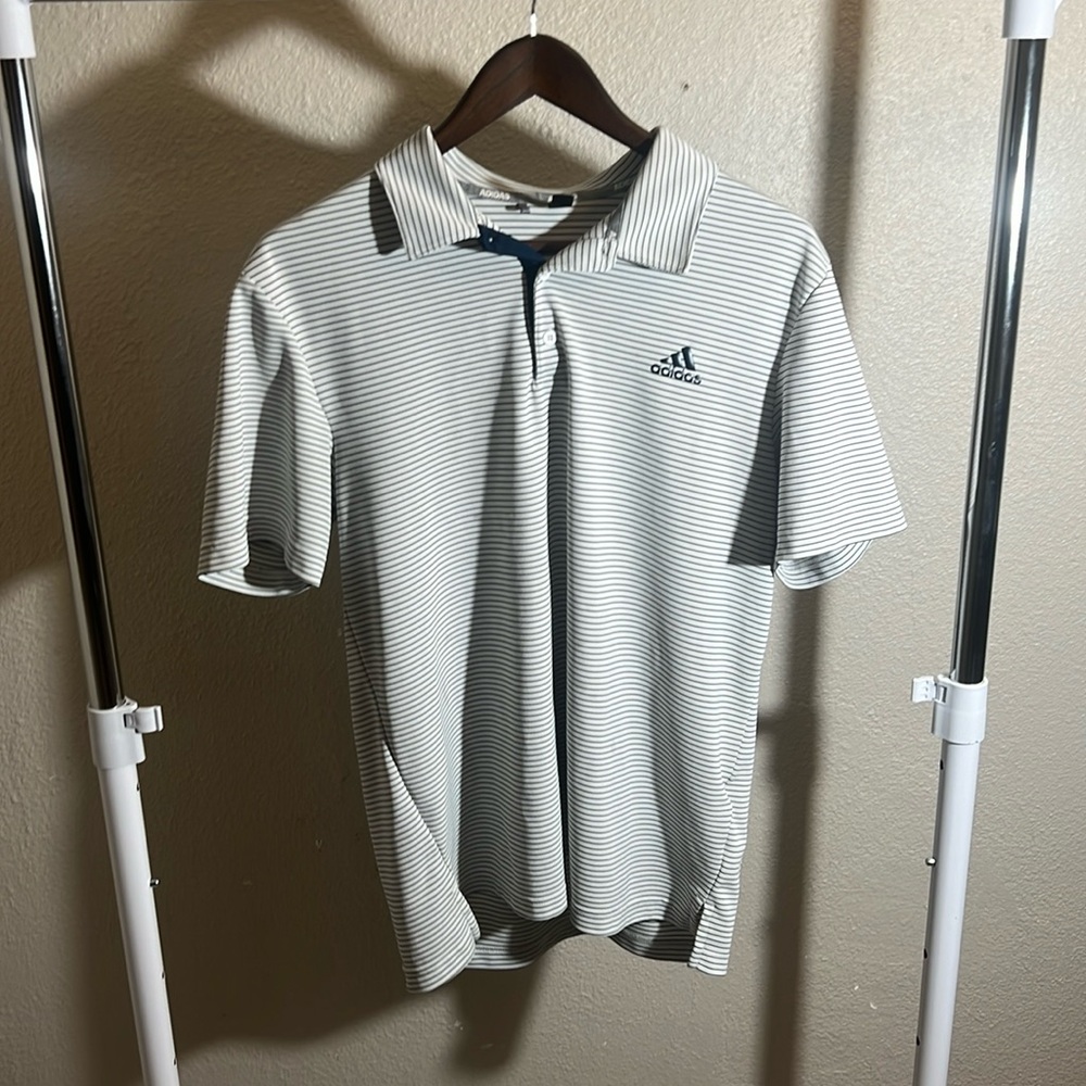 White and navy adidas polo. Size medium